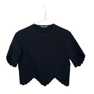 Alexander McQueen Black Scalloped Crop T-Shirt